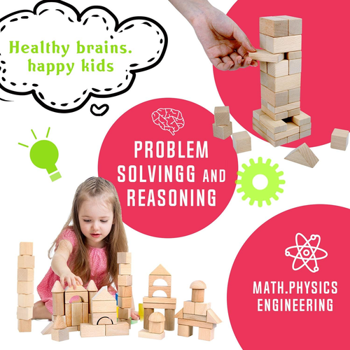 Preschool Wooden Building Blocks Set - Colorful Stacking Construction Toys - Picture 3 of 12
