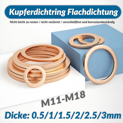 10 Stück Kupferdichtring DIN 7603 Form A M11-M18 Scheibe Dichtung Flachdichtung