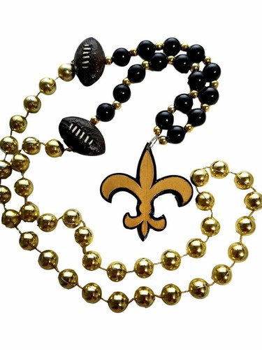 Fleur De Lis Negro Dorado con Cuentas de Fútbol Mardi Gras Favor de Fiesta - Imagen 2 de 2