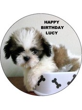 7.5 SHITSU CUTE PUPPY DOG EDIBLE ICING BIRTHDAY CAKE TOPPER 