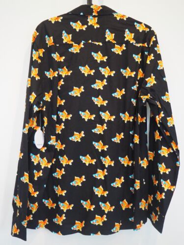 NEFF Black Long Sleeve Button Up Collared Polo Shirt Goldfish in Sunglasses Sz L - Picture 2 of 8