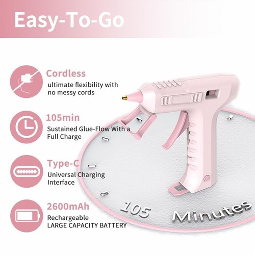 Cordless Electric Hot Melt Glue Gun Rechargeable DIY Repair Heating Tool Pink - Picture 3 of 6