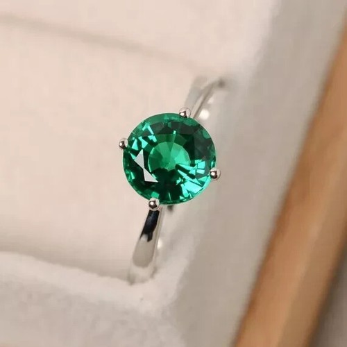 1.93 Ct Natural Emerald & Diamond Valentine's Day Ring 14K Real White Gold SzALL - Picture 3 of 5