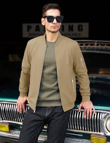 Men's Bomber Jacket Lightweight Casual Windbreaker Spring Fall Baseball Zip Coat - Picture 43 of 46