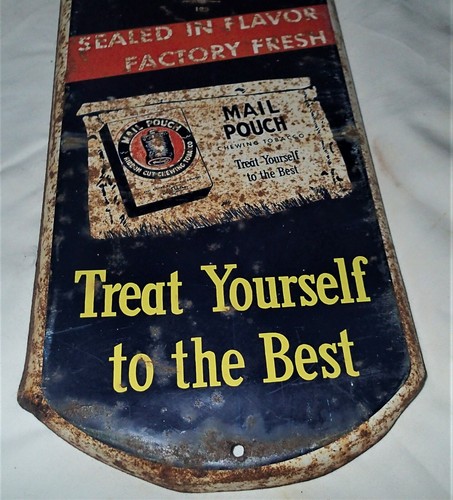 ANTIQUE USA MAIL POUCH TOBACCO THERMOMETER CIGARETTES METAL TIN SMOKING ART SIGN - Picture 6 of 12