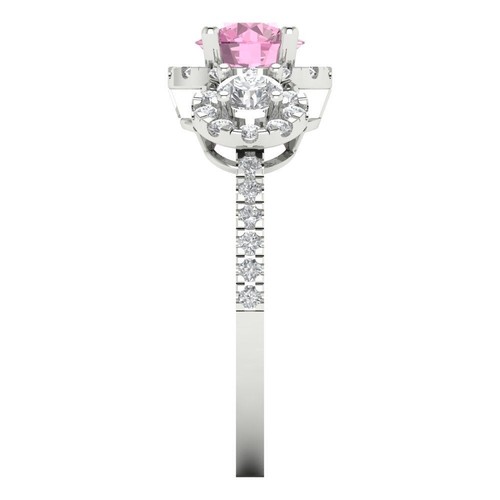 14K White Gold Three-Stone Engagement Ring, 1.46 ctw Simulated Pink Diamond - Picture 3 of 11