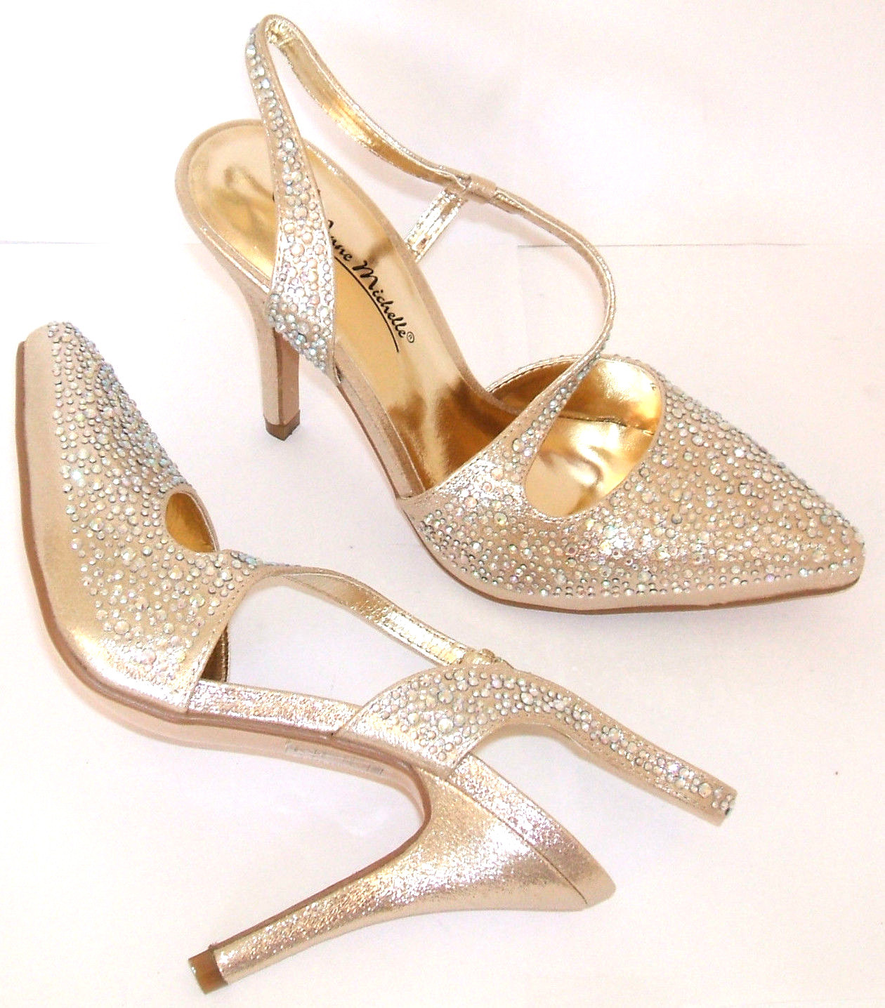 ANNE MICHELLE SIZE 2 3 4 5 6 7 gold DIAMANTE PROM BRIDAL SLINGBACK COURT SHOES ANNE MICHELLE SIZE 2 3 4 5 6 7 gold DIAMANTE PROM BRIDAL SLINGBACK COURT SHOES