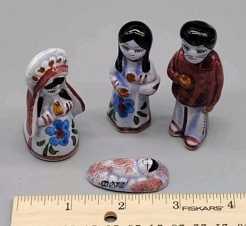 4 Piezas Hecho a Mano Mini Belén Arte Popular Mexicano Cerámica Azul Estilo Tonala - Imagen 8 de 9