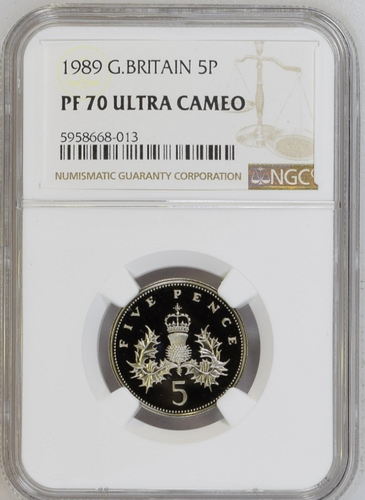 1989 Great Britain QE II, 5 Pence Proof Coin NGC PF70 Ultra Cameo POP Highest - 第 1/2 張圖片