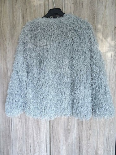 ZARA Pearl Grey Shimmery Textured Fluffy Cardigan Jacket BNWT M Size 5065/024 - Imagen 9 de 11