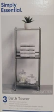 Simply Essential 3-Tier Bath Tower Brushed Nickel Finish Slim Space Saving