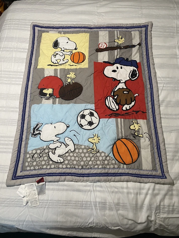 Peanuts Lambs & Ivy Snoopy Woodstock Pelotas Deportivas Cuna Edredón Manta Bebé Foto 2 de 4