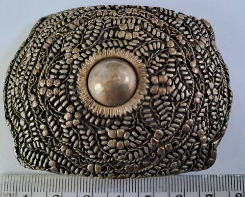 Antique Belt Buckle - Peranakan Straits - Leaf - Metal - VGC - Picture 3 of 5