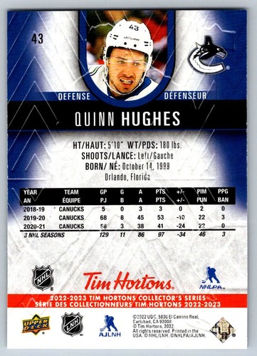 Cartes de hockey Tim Hortons LNH 2022-23 Upper Deck - BASE - U-Pick from list - Photo 87 sur 237