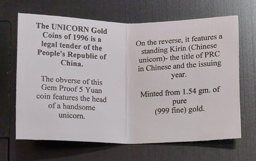 Moneda unicornio de 5 yuanes de oro 999 China 1996 1/20 oz en bisel sólido dije colgante de 14 K - Imagen 5 de 6