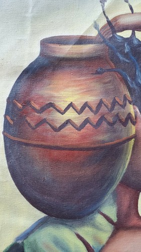 Vintage Original Oil Painting Africa / African Woman Topless Nude Dziba CB 1972 - Bild 9 von 10