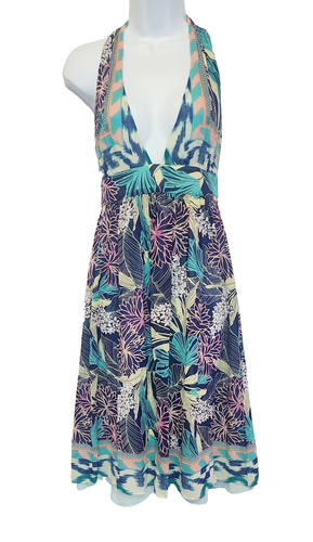 NICOLE MILLER Silk Dress Floral Chiffon Sundress Deep Plunge Women's 0 X-SMALL - Picture 2 of 9