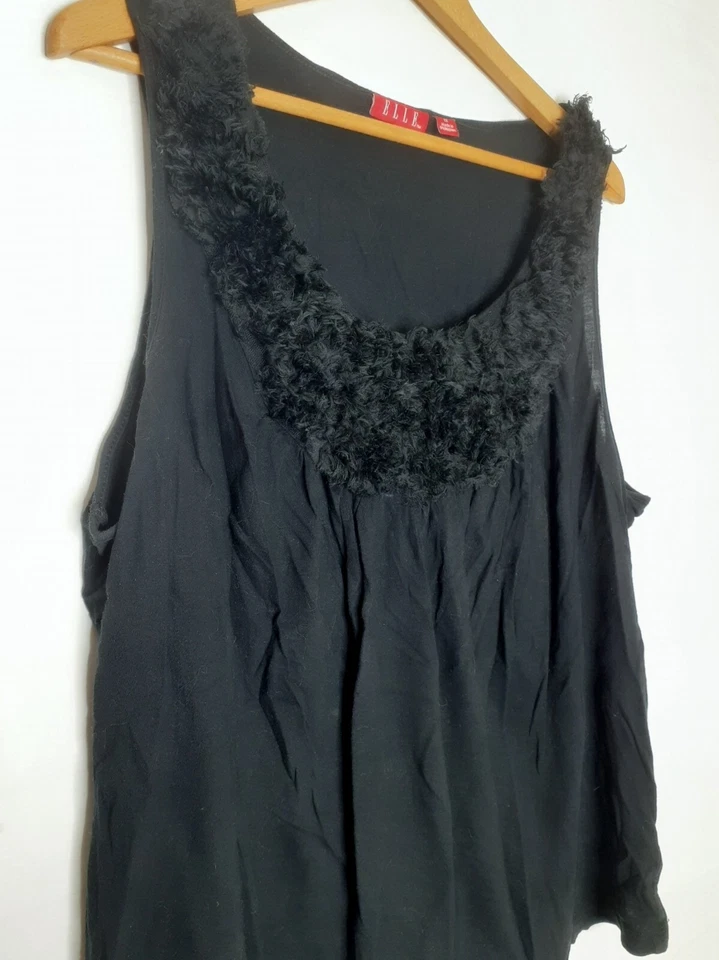 Camiseta sin mangas Elle talla 1XL de piel sintética negra para mujer correa ancha elástica suave elegante Foto 3 de 4