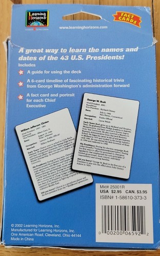 Learning Horizons The Presidents Fact Pack Juego de Cartas Completo Mazo Sellado Edad 7+ - Imagen 2 de 3