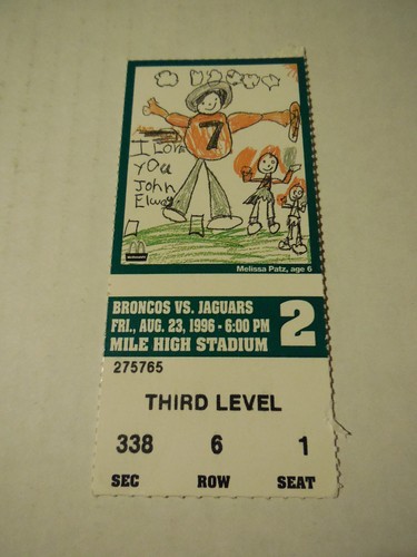 TICKET STUB - JAGUARS @ BRONCOS - August 8, 1996 - Picture 2 of 3