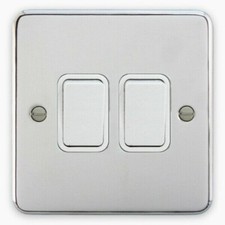 Deta 1904CHW Light Switch 2 Gang 2 Way 10 Amp Polished Chrome / White Insert