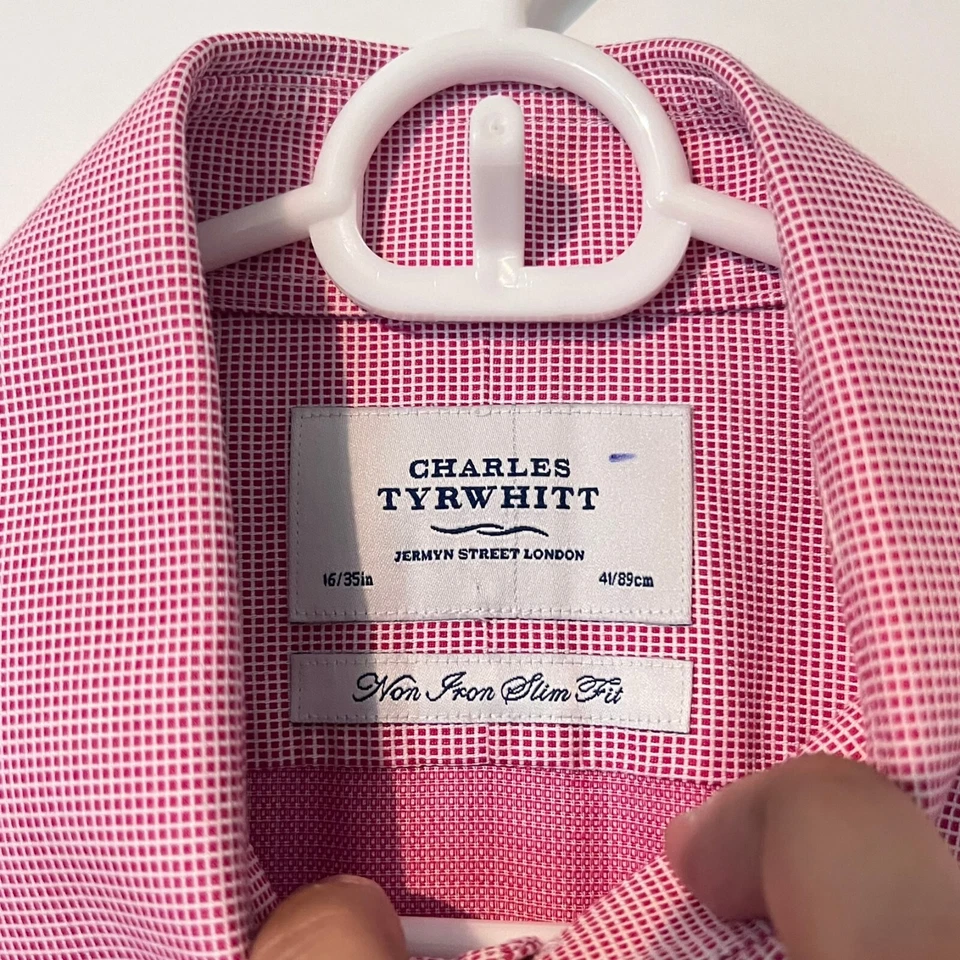 Camisa Charles Tyrwhitt Para Hombre Talla 16/35 en 41/89 Cm Rosa Cuadros Sin Planchar Calce Ajustado Foto 3 de 4