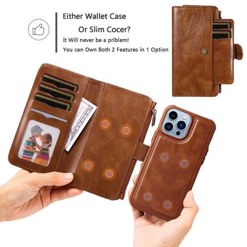 PU Leather 2in1 Magnetic Card Holder Wallet Case For iPhone 13 14 15Pro Max Plus - Picture 3 of 17