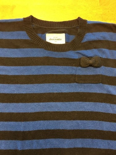 Abercrombie Kid's Girl's Blue & Black Striped Long Sleeve Pocket Sweater Medium - Picture 3 of 12