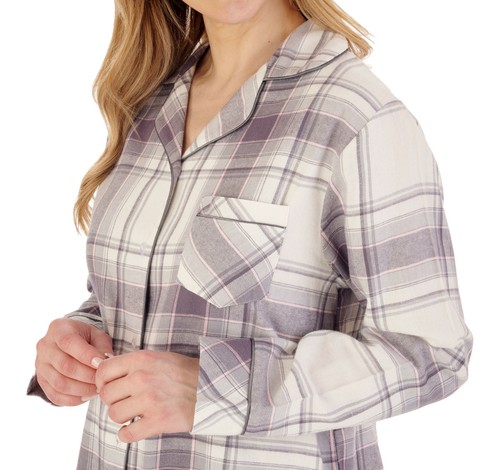 Womens Brushed Cotton Check Nightshirt Slenderella Checked Button Up Nighty - Picture 11 of 21