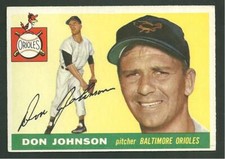 1955 Topps #165 Don Johnson Vintage Baseball Card Baltimore Orioles Pitcher