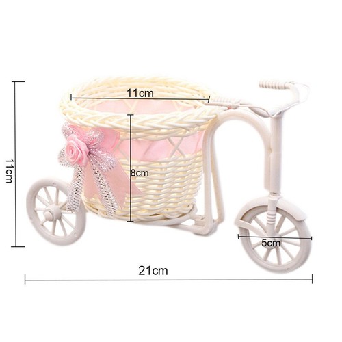 New Rattan Tricycle Bike Flower Basket Vase Handmade Storage Flower Holder Decor - Picture 4 of 5