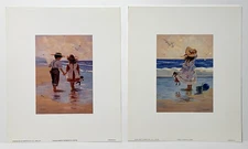 Pair of beach reproduction prints - Playing and Holding hands at the beach