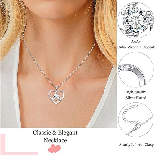 Crystal Love Heart Pendant 925 Sterling Silver Necklace Women Jewellery Gift UK - Picture 5 of 15