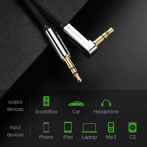 Ugreen 3.5mm Jack Audio Lead Aux Cable 90 Degree Right Angle Flat for iPhone 1M - Picture 3 of 7