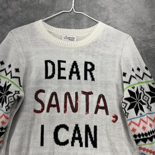 Lavender Moon Sweater Womens Medium White Dear Santa I Can Explain Ugly Sweater - Picture 3 of 15