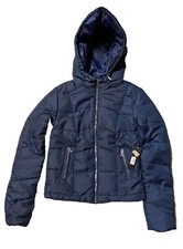 Girls Kids Large Navy Blue Quilted Jacket Hooded Zip Pockets Ambience Outerwear
