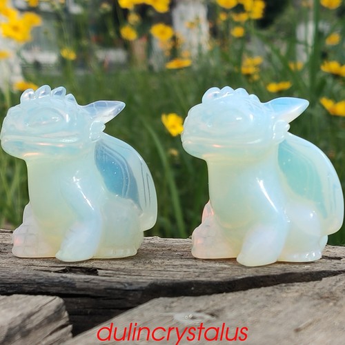 1pc Fly dragon skull quartz crystal hand carved reiki opalite gift gem 2'' - Picture 9 of 10