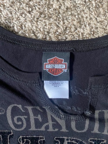 Harley Davidson Women's Black Sparkle Tan Tee Shirt Medium M Split Neck T Shirt - Picture 3 of 6