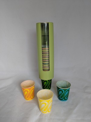 Dixie Cup Dispenser With Wax Cups Retro Olive Green Groovy 5oz