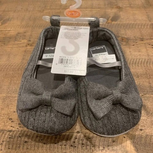 LAST ONE - NWT - Retail $20 - 9-12M Carter's Sweater Knit Ballet Flats with Bow - Picture 2 of 2