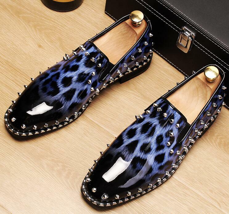 Fashion Mens Patent Patent Patent Leather Rivet Slip On shoes Leopard Dress Casual Club Loafer 905b5a Fashion Mens Patent Patent Patent Leather Rivet Slip On shoes Leopard Dress Casual Club Loafer 905b5a