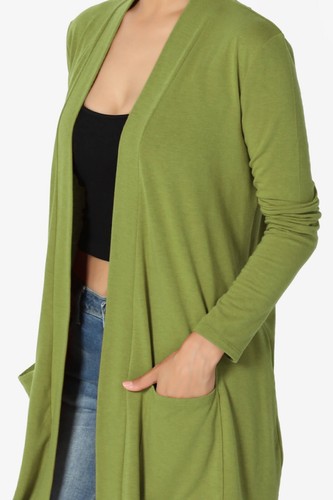 TheMogan S~3X Casual Long Sleeve Pocket Draped Jersey Knit Open Front Cardigan - Picture 163 of 182