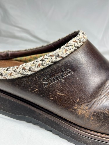 Simple Santa Barbara Chunky Leather Clogs Women's 12 Braided Trim Vintage 90s - Picture 6 of 18