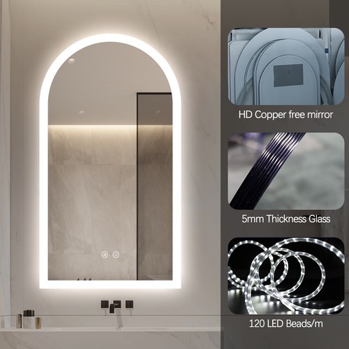 LED Arched Frameless Mirror 130x70cm Vanity Makeup Bathroom Defogger Dimmable - Picture 2 of 8