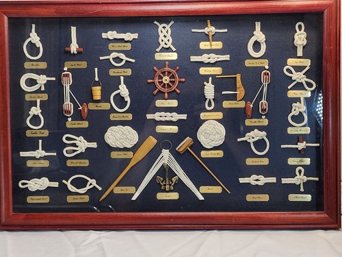 Rare Vintage Large Sailor's Nautical Knots Shadow Box Framed 24"x 15.75" Wall - Picture 2 of 5