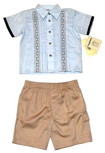 NWT Toddler Boys Outfit Set Short Sleeve Button Up Shirt & Khaki Shorts Size 2T