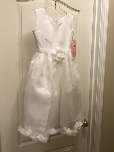 White Flower Girl Dress Sz 5 Rose Petals Wedding Birthday Special Occasion NWT - Picture 2 of 10