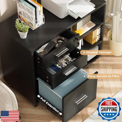 Shahoo 3 Drawer Mobile File Cabinet, Wood Lateral Printer Shelf with Adjustab - Picture 4 of 5