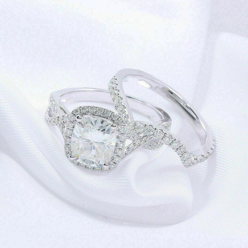2.80Ct Lab Created Diamond Halo Bridal Set Engagement Ring 14K White Gold Finis - Picture 5 of 5