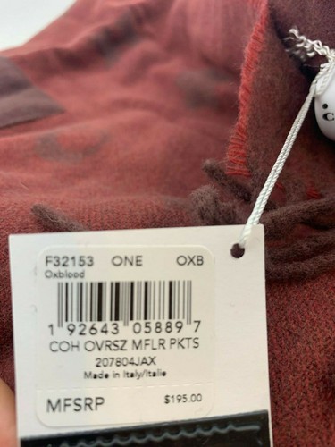 NWT COACH Over Size Muffler With Pockets Wool Scarf F32153 Red/Black - Picture 5 of 9